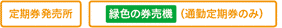 発売場所：定期券発売所及び緑色の券売機（通勤定期券のみ）